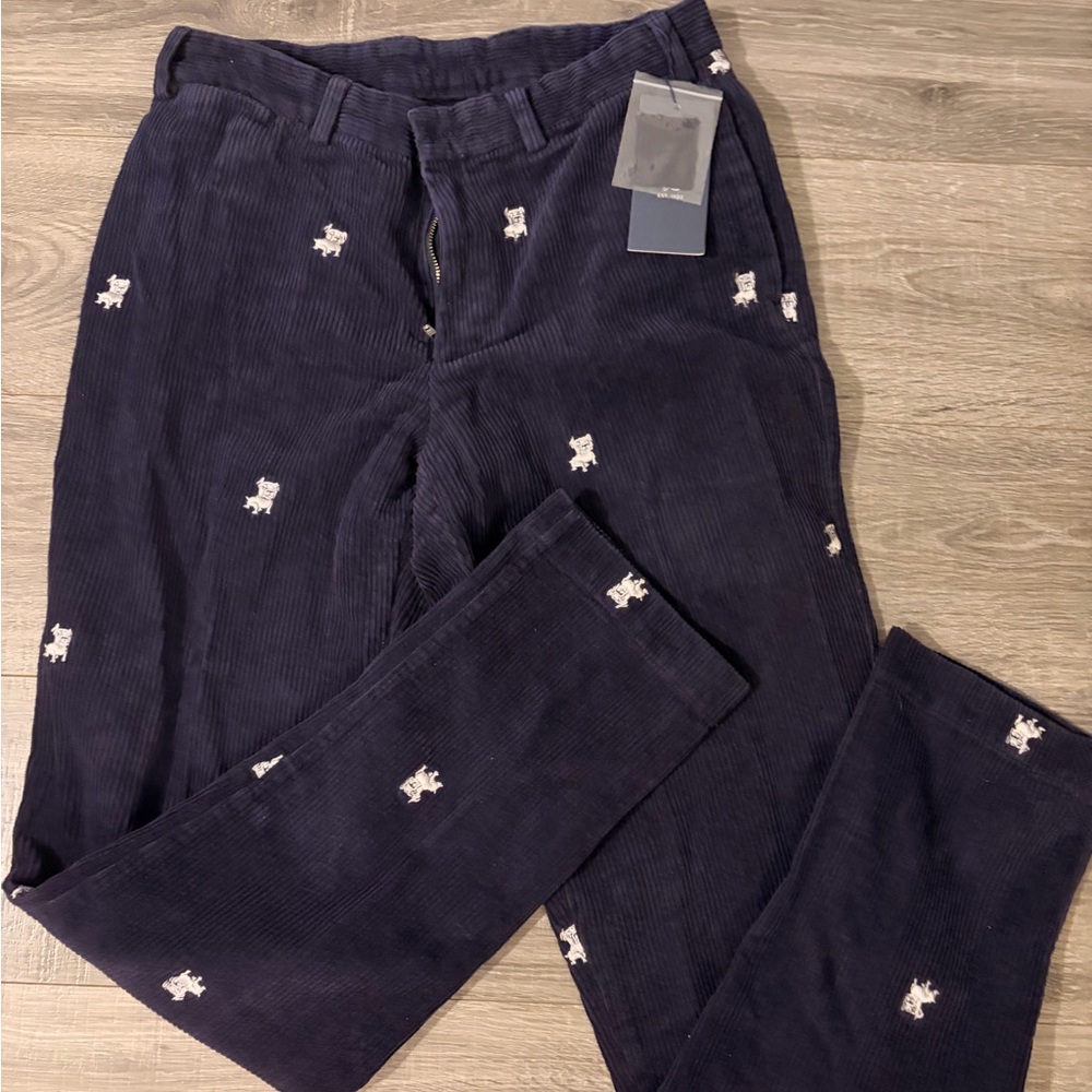 Men's J. Press Navy Corduroy Embroidered bulldog Pants